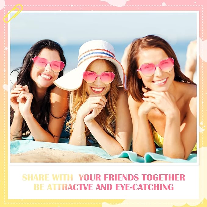 Frienda 8 Pairs Heart Shaped Sunglasses for Women Rimless Heart Glasses Candy Color Sunglasses for Party Favor