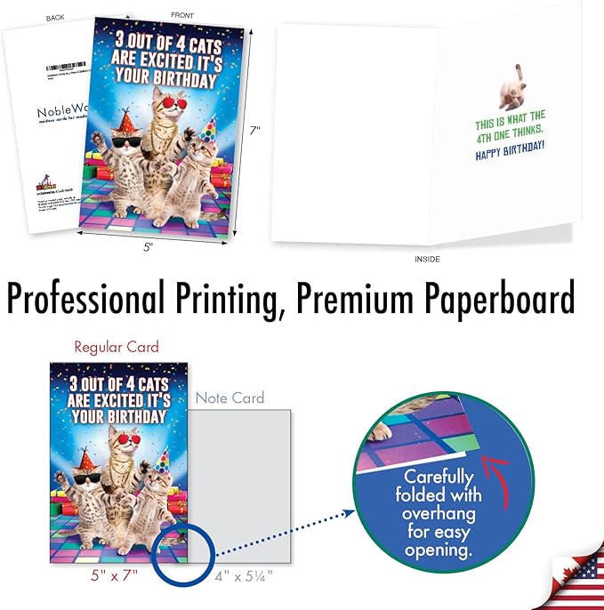 NobleWorks Assorted 3 Pack of Humorous Cool Cats Birthday Greeting Cards with 5 x 7 Inch Envelopes (3 Designs, 1 Each) Funny Felines VC2809BDG-C1x3