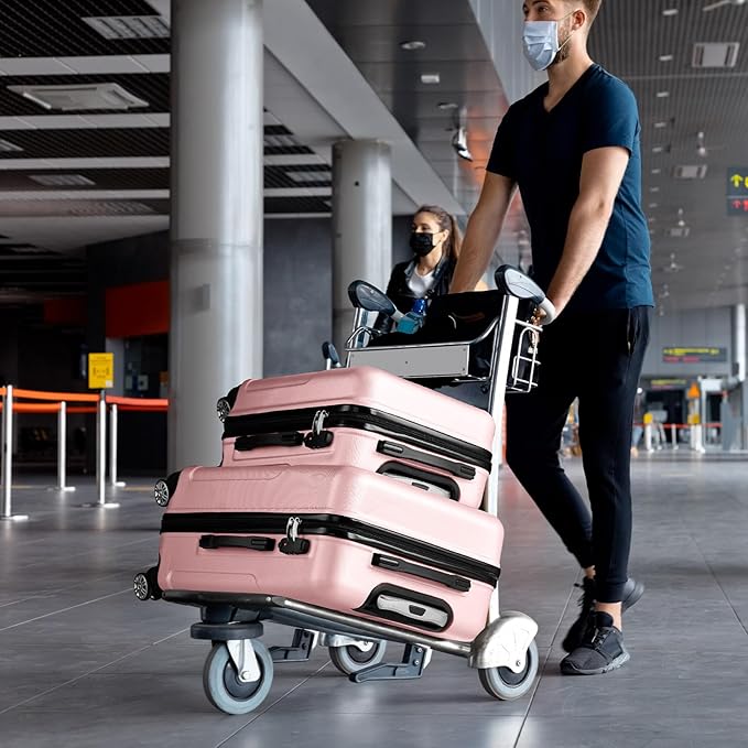 Karl home Luggage Sets 3 Piece, ABS Hardside Suitcase Set with Double Spinner Wheels & TSA Lock for Travel Business, 3-Piece Set (20/24/28), Light Pink