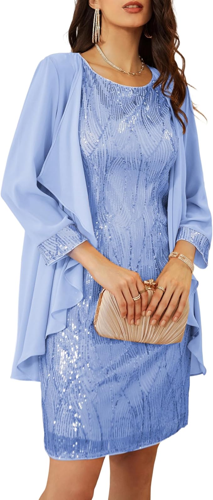 GRACE KARIN Women's Sequin Dress - Wedding Guest & Mother of The Bride Formal Dress - Two Piece Knee Length