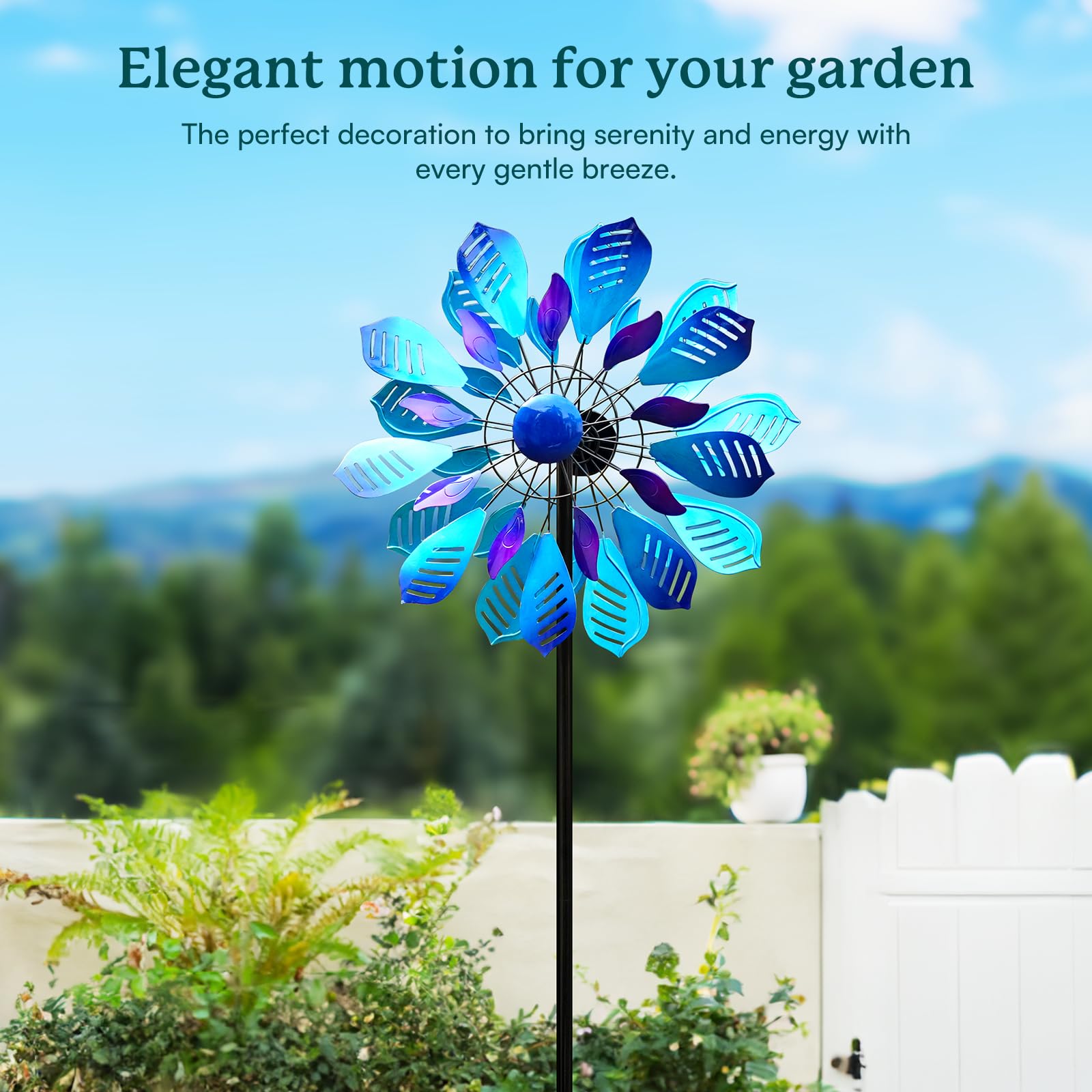 Cyan Oasis Wind Spinners Outdoor for Yard and Garden, Metal Large Wind Spinner with Stake, Windmill for Yard, Gift for Family Friends(84'' H x 24'' W)