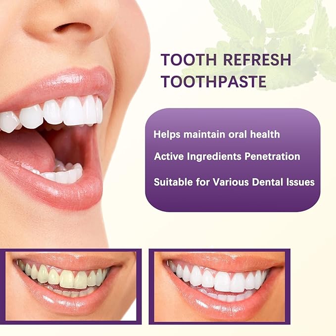 Tooth Refresh Toothpaste, Fresh Breath Whitening Toothpaste, Natural Oral Care & Enamel Repair, Helps Remove Coffee, Tea & Wine Stains, 3.52 oz (1)