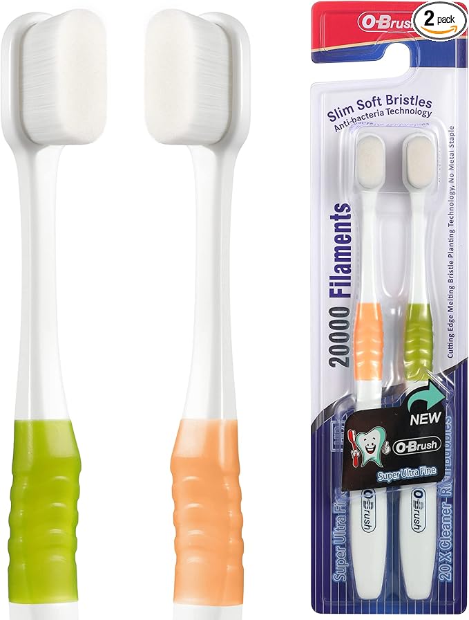 Soft Toothbrush for Sensitive Gums, Ultra Fine Tooth Brush for Adults, Pregnant and Elderly, Color Green and Bridge,Pack of 2