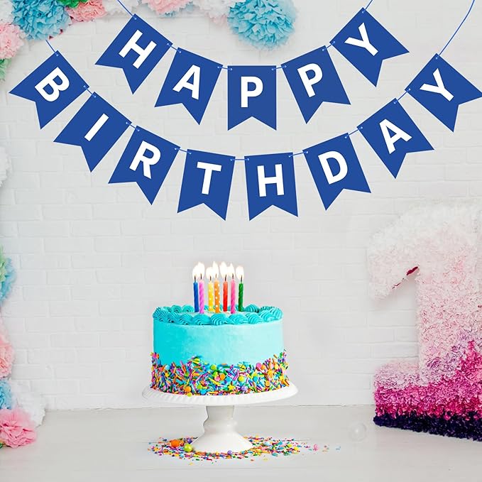 Navy Blue Happy Birthday Banner Sign Happy Birthday Bunting Banner Garland for Men Boy Baby Kids 1st Birthday Tea Party Decorations Bunting Flag Birthday Party Supplies