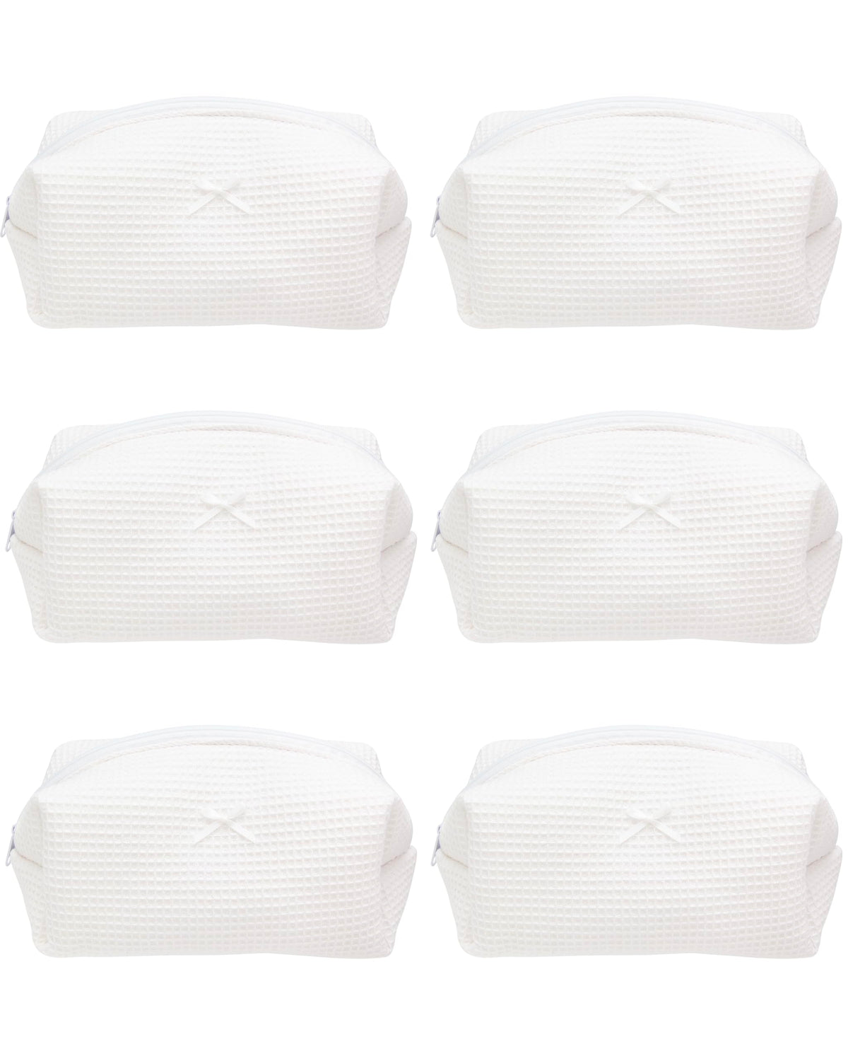 Cozy Makeup Bag for Women,Zipper Cosmetic Pouch,Waffle White,6 Pack