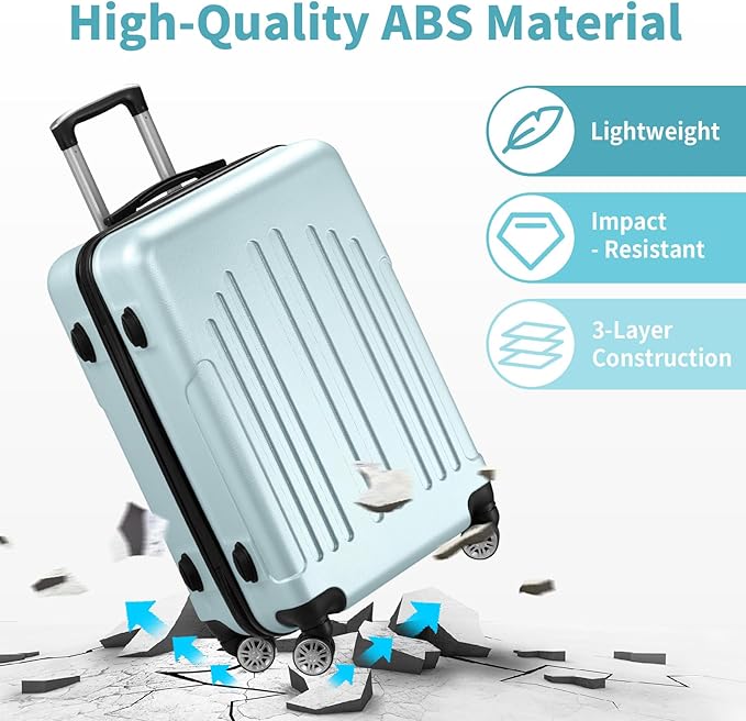Karl home Luggage Sets 3 Piece, ABS Hardside Suitcase Set with Double Spinner Wheels & TSA Lock for Travel Business, 3-Piece Set (20/24/28), Mint Green