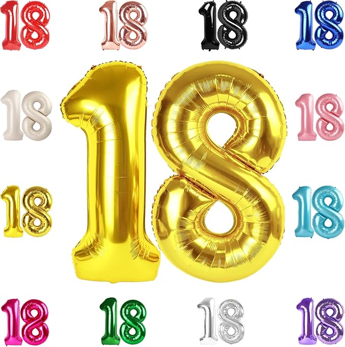18 Balloon Number, Gold Number 18th Birthday Balloons 40 Inch, 18 Years Old Gold Birthday Decorations for Boys Girls, 18th Anniversary Decorations