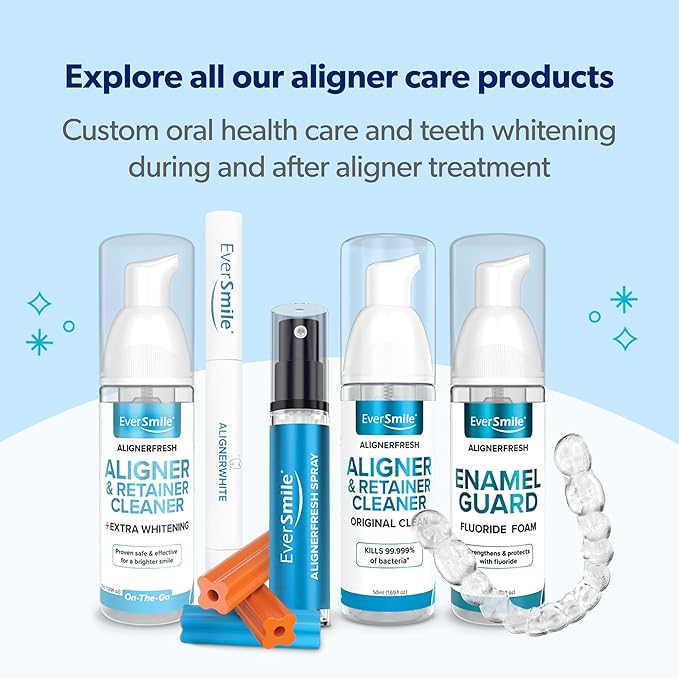 EverSmile AlignerFresh Original Clean Foam – Cleaner Compatible w/Invisalign and All Clear Aligners & Retainers – Eliminates Bacteria, Whitens Teeth, Fights Bad Breath – 50ml (4 Pack)