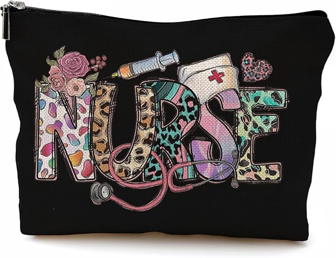 GRITOSE Nurse Makeup Bags Nurse Gift Nurse Accessories Toiletry Bag for Birthday Gift Friend Student Nurse Cosmetic Bags With Zipper, Black Small Cosmetic Travel Pouch