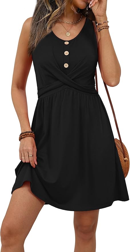OFEEFAN Summer Dresses for Women Beach Fashion Sundresses Babydoll Dress Button Down Boho Dresses Cute Cross