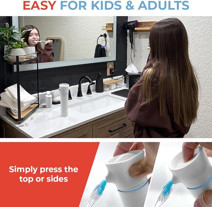 SqueezMe EasyPump Toothpaste Dispenser System - No-Mess Toothpaste Dispenser for Kids, Adults, Families - Hygienic Design & Easy One-Hand Use - Organizers & Accessories for Bathroom - Universal Fit