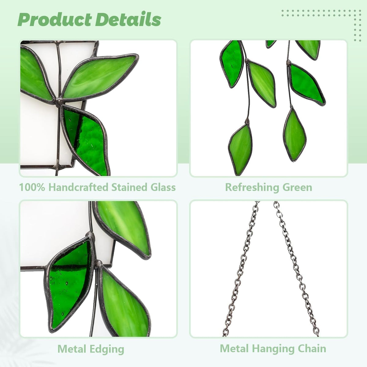 Handcrafted Real Stained Glass Window Hanging Green Plant Window Suncatcher