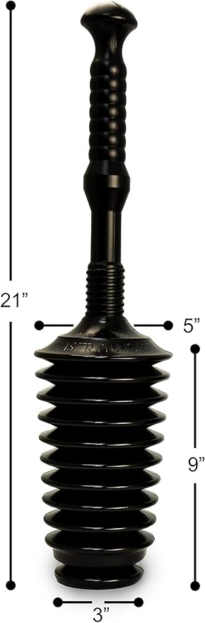 Master Plunger MP500-3TB Heavy Duty Bathroom Toilet Plunger Kit with Tall Bucket. Equipped with Air Release Valve, Black