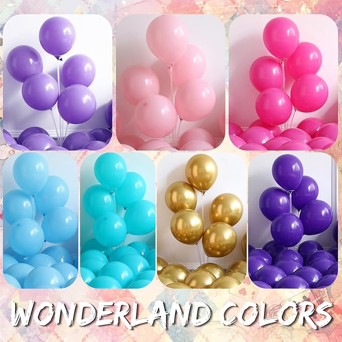 Fairy Wonderland Balloon Arch Kit,163Pcs Purple Hot Pink Balloon Garland with Iridescent Butterfly,Mushroom,Chessboard Foil Balloons for Alice Princess Birthday Onederland Garden Tea Party Decorations