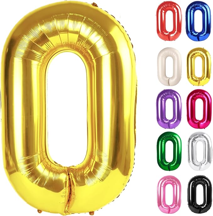 Gold Number 0 Balloon 40 Inch, 0 Balloon Numberfor 10th 20th 30th 40th 50th 60th Birthday Decorations, Gold Party Supplies for Men Women