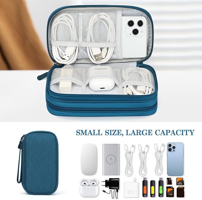 FYY Electronic Organizer, Travel Cable Organizer All-in-One Storage Bag Pouch Electronic Accessories Carry Case Portable Waterproof Double Layers for Cable, Cord, Charger, Phone, Earphone Green