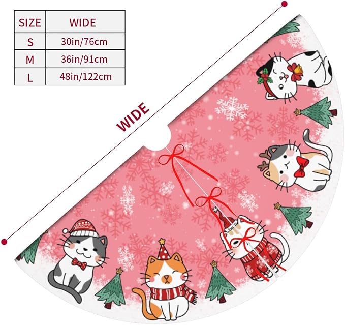 Cute Christmas cat Tree Skirt Xmas Tree Mat Christmas Tree Ornaments Decorations Holiday Party Indoor Outdoor 30"