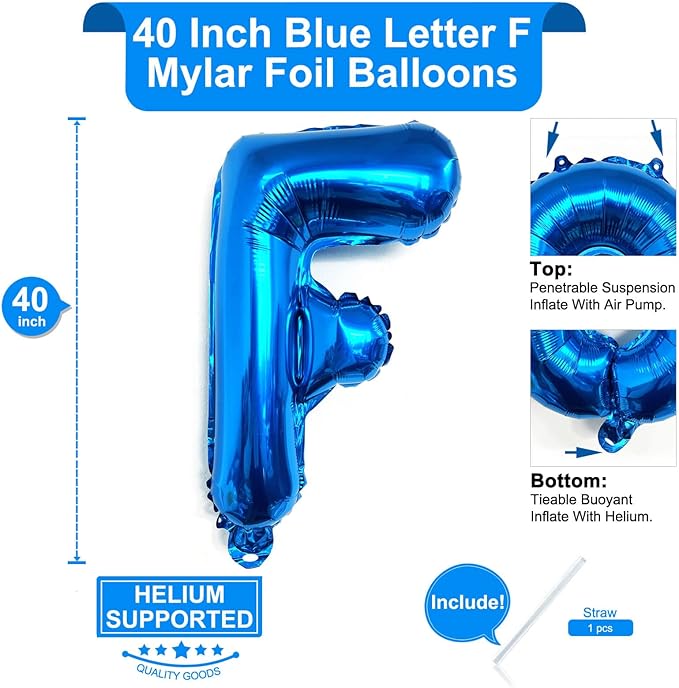 Lovoir 40 Inch Large Blue Letter F Balloons Big Size Jumbo Mylar Foil Helium Balloon for Birthday Party Celebration Decorations Alphabet Blue F