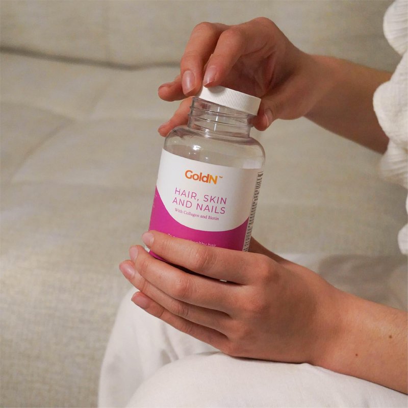 GoldN™ Hair, Skin & Nails Premium Gummies with Collagen | 2,500 mcg Biotin, Fish Collagen, Vitamins A, C, D, E & Zinc | Non-GMO, Allergen-Free | Raspberry Flavor | 60 Gummies (30-Day Supply)