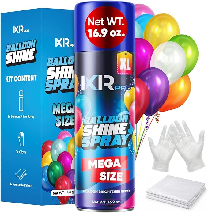 Balloon Shine Spray (16.9 oz) Set Instant High Shine Gloss for Party Balloons Long Lasting Finish for Party Decoration Includes Gloves & Protective Cover