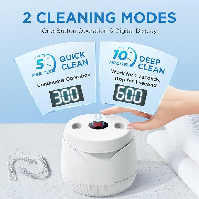 Dental Ultrasonic Retainer Cleaner Machine - Dental Cleaning Pod for Denture, Mouth Guard, Aligner, Night Guard, Braces, Toothbrush Heads, Jewelry, 45kHz Retainer Cleaner with Digital Timer & 200ML