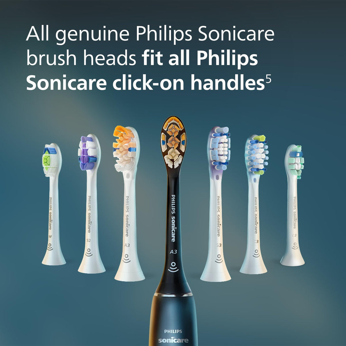 Philips Sonicare C3 Two-in-One - Genuine Replacement Electric Toothbrush Heads, Black, 2 Pack, HX9042/95