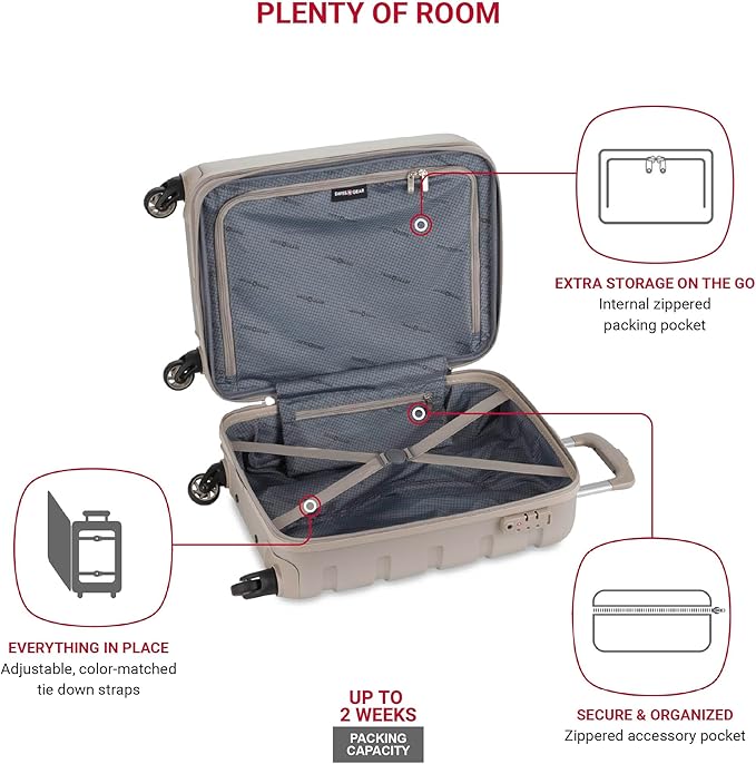 SwissGear 7366 Signature Hardside Expandable Luggage with Spinner Wheels, TSA Lock, Cup-Holder, Sand, 2-Piece Set (19/27)