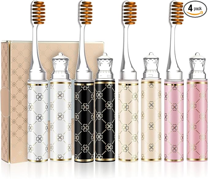 Thrymme 4Pcs Portable Toothbrush, Travel Toothbrushes Head with Case, Soft Bristles for Adults & Kids, Camping, Business Trips