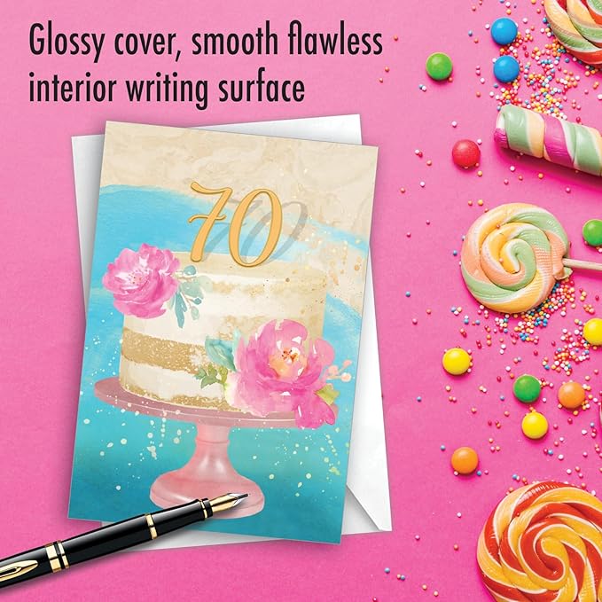 NobleWorks 70th Milestone Birthday Greeting Card with 5 x 7 Inch Envelope (1 Card) Number Cake 70 C10118MBG