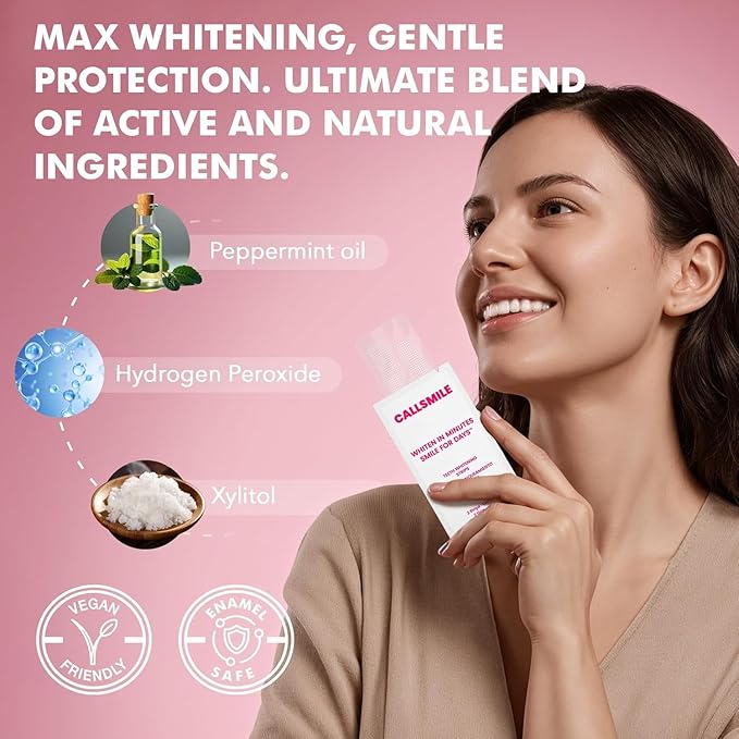Callsmile Teeth Whitening Strips - Fast & Gentle Whitening with 6% Hydrogen Peroxide - Formulated for Sensitive Teeth, Non-Slip Technology - Residue-Free, Safe & Easy Smile Brightening(16 Treatment)