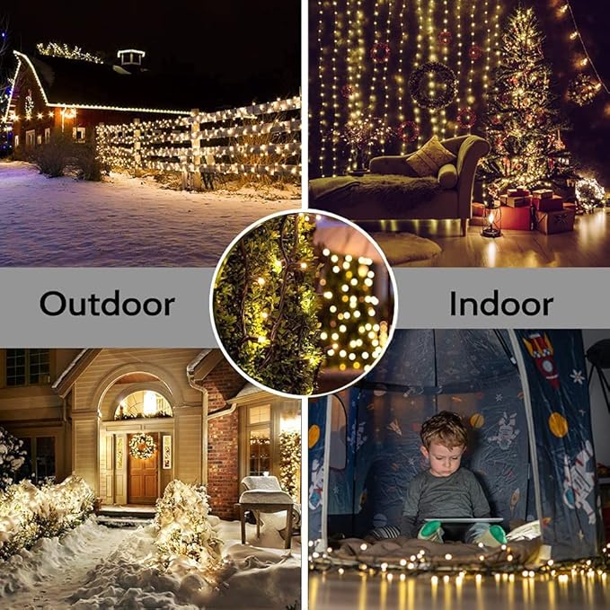 Christmas Decorations Outdoor String Lights - 25m/82ft 220 LEDs 8 Modes Memory Function End-to-End Extendable Plug in Waterproof Fairy Light for Thanksgiving Halloween Wedding Patio Decor - Warm White