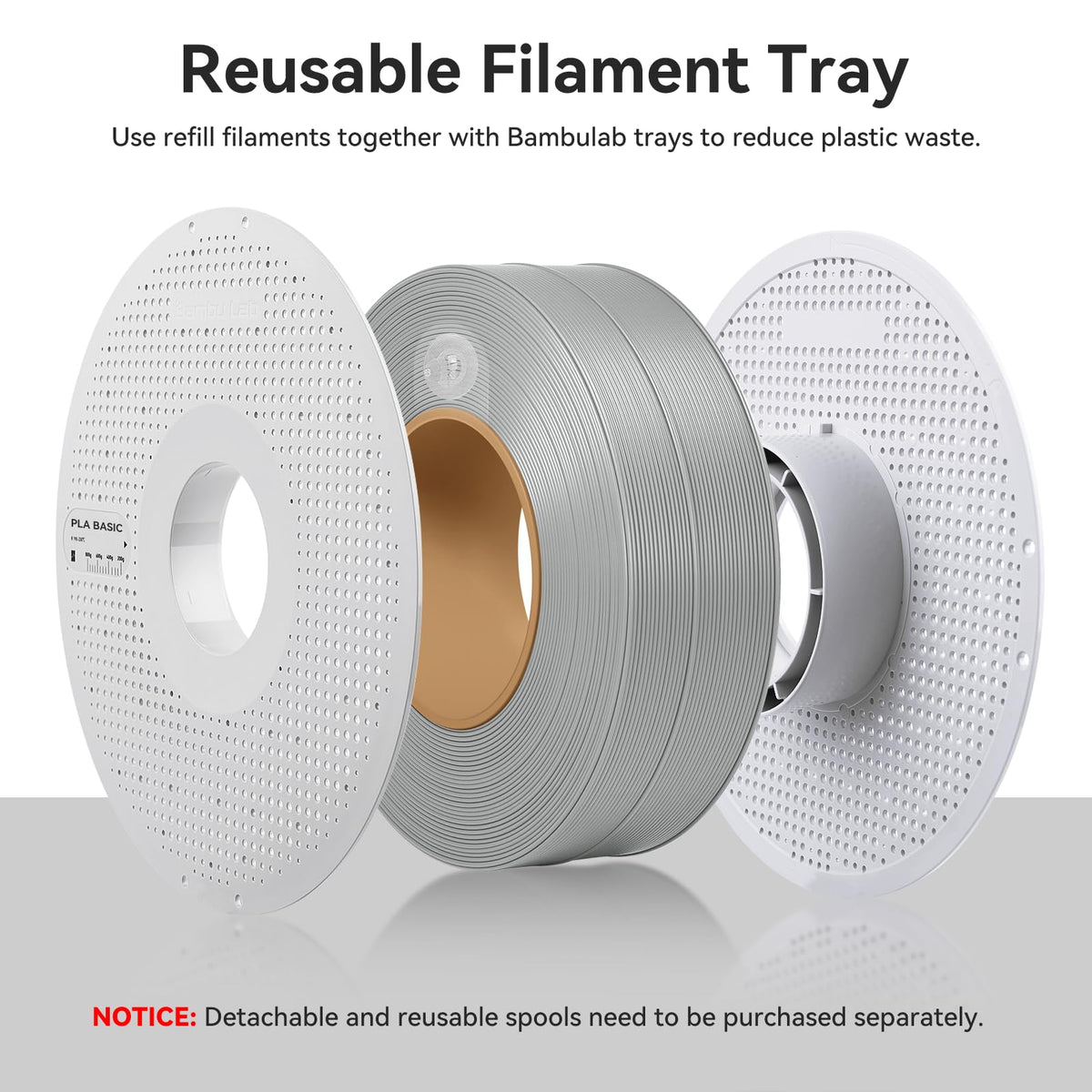 Bamboo PLA Basic Refill Filament 1.75mm 1 KG (2.2lbs) with RFID for Bambu Lab A1/X1/P1 Series 3D Printers,Easy to Print, 3D Printing Filament,No Spool, +/- 0.03mm (Blue Grey 10602)