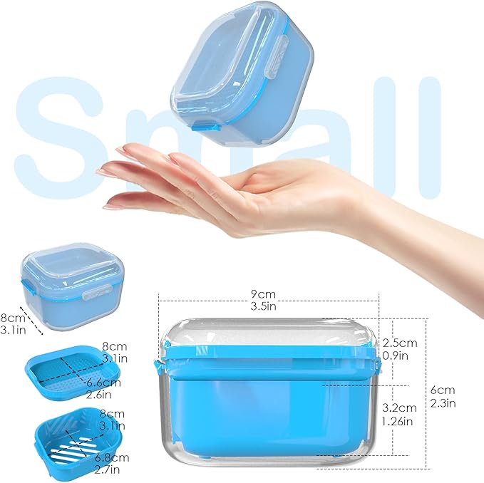 ARGOMAX Denture Case, Denture Cup for Soaking Dentures(Not Leak-Proof), Thorough Cleaning of Dentures, Retainer, Mouthguards, Clear Braces (Light Blue).