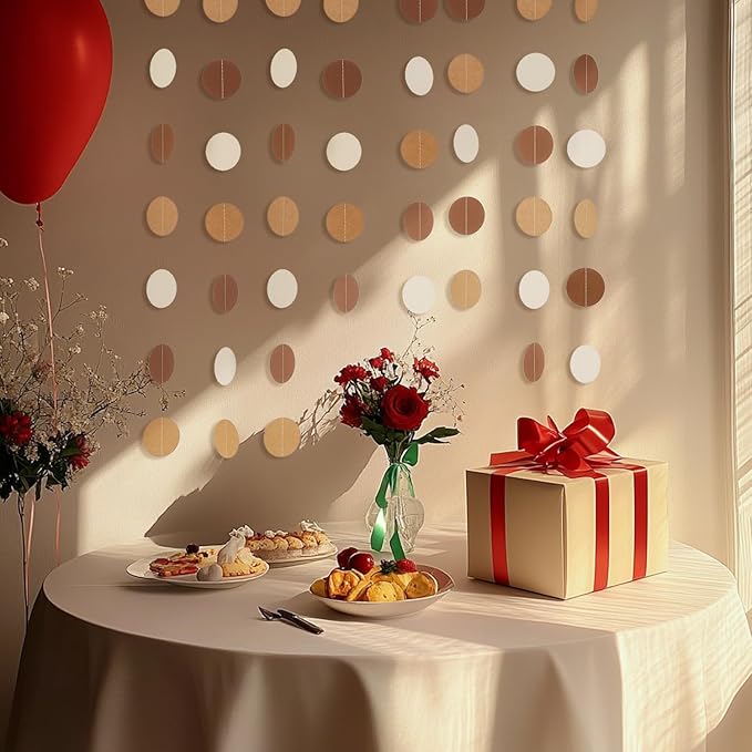 Brown Paper Garlands Hanging Circle Decoration Neutral Party Streamers, 30 Feet (Browe, Kraft, Beige)