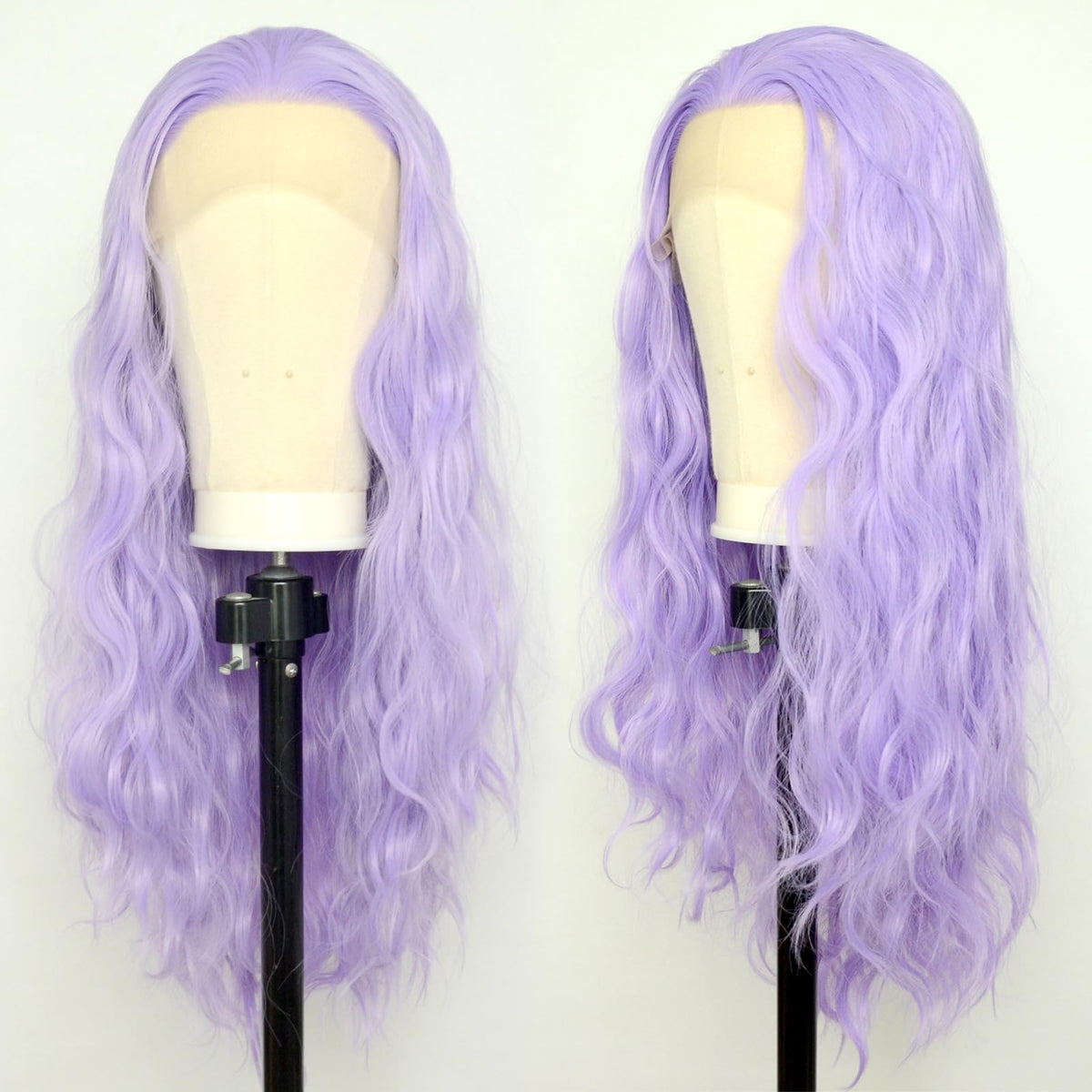 Luwigs Lanvender Purple Natural Wavy Lace Front Wigs Synthetic Loose Body Wave Heat Fiber Hair for Women Replacement Wigs Half Hand Tied Cosplay Daily Wear 22inch (22 Inch, Purple,Wavy)