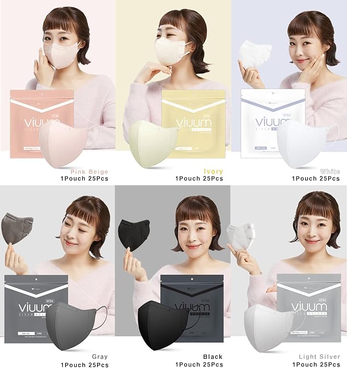 HOMSSEM [25pcs VIUUM Deluxe Korean Face Color Mask– Soft and Durable Korea Face Mask for Adults –2D 4-Layer Filter 6Color (Black-Medium)