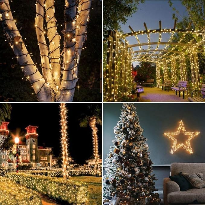 Christmas Decorations Outdoor String Lights - 25m/82ft 220 LEDs 8 Modes Memory Function End-to-End Extendable Plug in Waterproof Fairy Light for Thanksgiving Halloween Wedding Patio Decor - Warm White