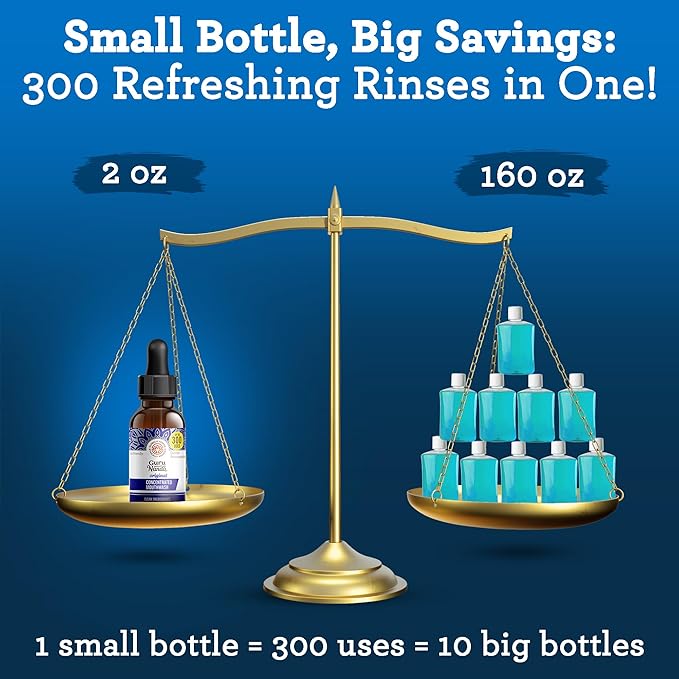 GuruNanda Concentrated Mouthwash (3x2 fl oz), Supports 300 Rinses, Aids in Fresh Breath, Fluoride-Free, Mint Mouthwash with Natural Essential Oils