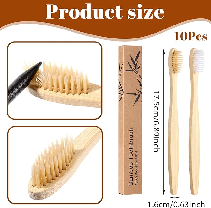 Bamboo Toothbrush Medium Bristle 10 Pack Tooth Brushes Soft Adult Travel Toothbrush Set Natural Wooden Toothbrushes for Adults