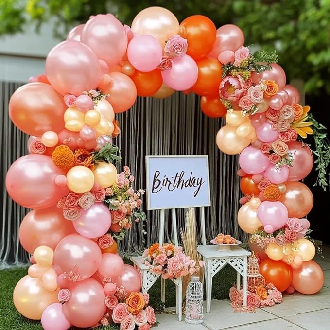 Pink Orange Balloons Double Stuffed Pearl Balloon Arch Latex Rose Light Pink Nude Balloon Garland for Birthday Baby Shower Wildflower Wedding Bridal Shower Warmful Home Party Decoration