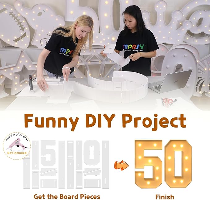 imprsv 3FT Block Marquee Numbers, Marquee Light Up Numbers 50th Birthday Decorations for Women, 50th Birthday Women Foam Board Anniversary Party Decorations Arch Kit (DIY)