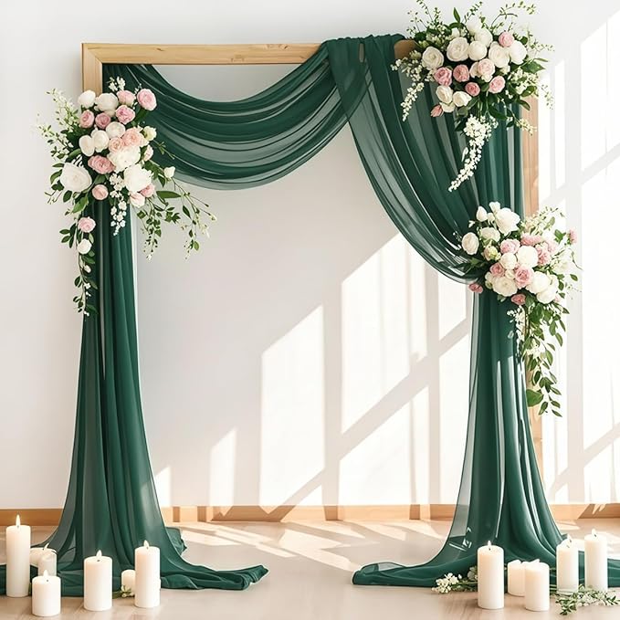 Wedding Arch Draping Fabric 30'' x 18FT Sheer Chiffon Arch Drape Backdrop 1 Panel Emerald Green Drape for Easter Bridal Shower Photo Booth Church Decor Birthday Party Outdoor Decoration