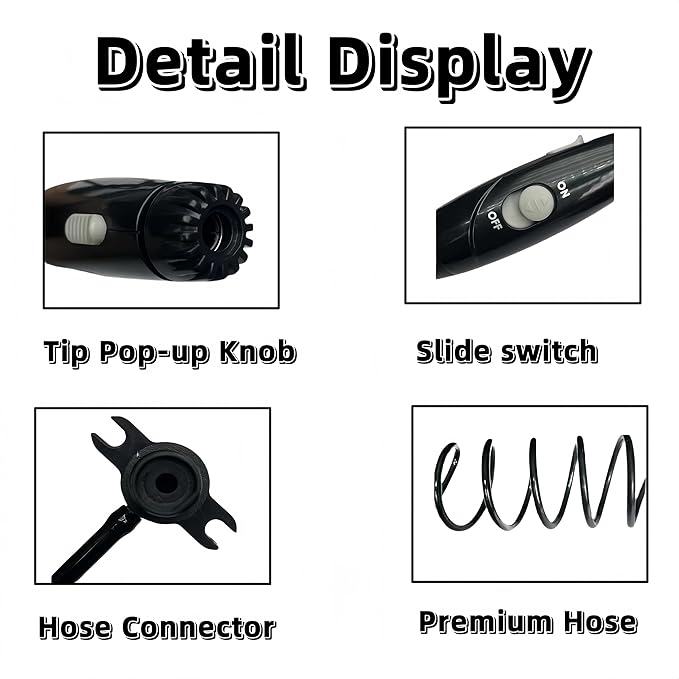 Yooreps Waterpik Replacement Hose & Handle – Compatible with WP-100, WP-300, WP-660, WP-900 Series, Slide Switch, Black