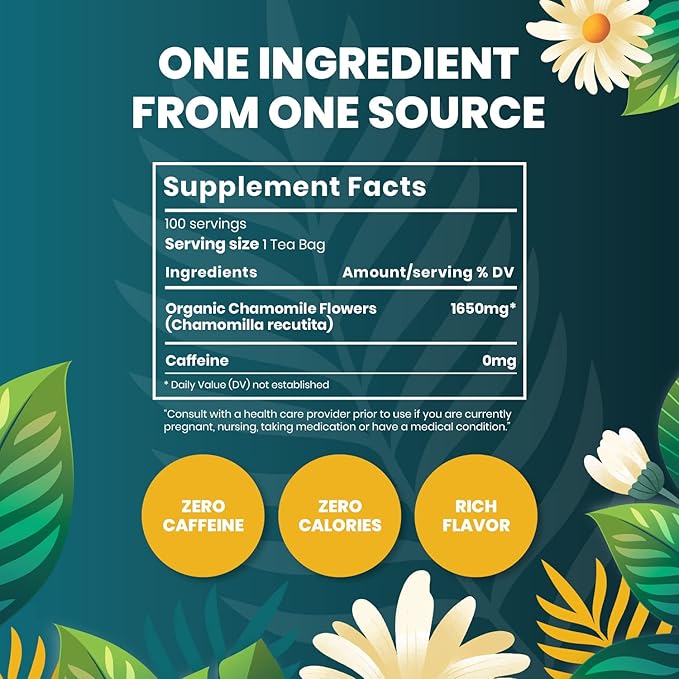 Organic Chamomile Tea — 100 Tea Bags | Organic Herbal Tea From Single Origin | Eco-Friendly Tea Bags | Non-GMO Caffeine Free Tea With Zero Sugar | Cederberg Tea Company