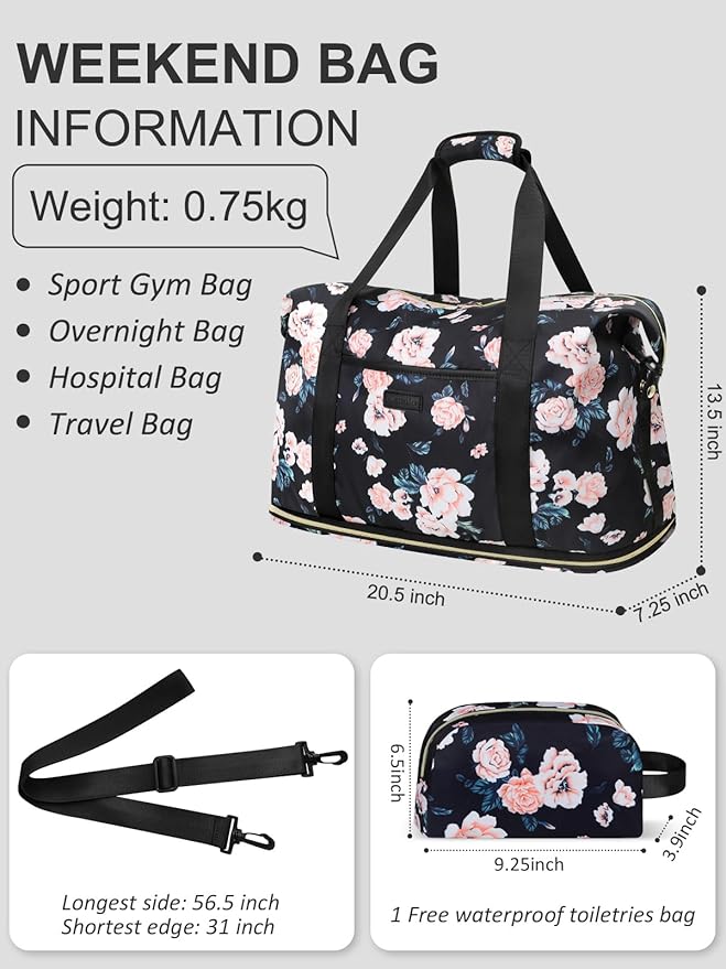 Expandable Travel Duffle Bags Weekender Overnight Bags for Women Men Hospital Bag for Women Labor Delivery with Toiletry Bag Waterproof