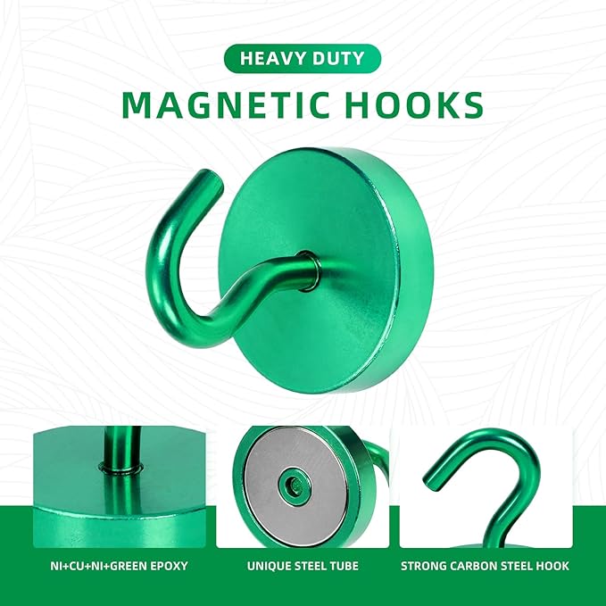 Neosmuk Magnetic Hooks, Cruise Ship Essentials, 120lb+ Heavy Duty Magnetic Hooks for Cruise Cabins, Refrigerator, Grill, Hanging, and Travel | Extra Strong Must-Haves Magnet Hook,Green, Pack of 10