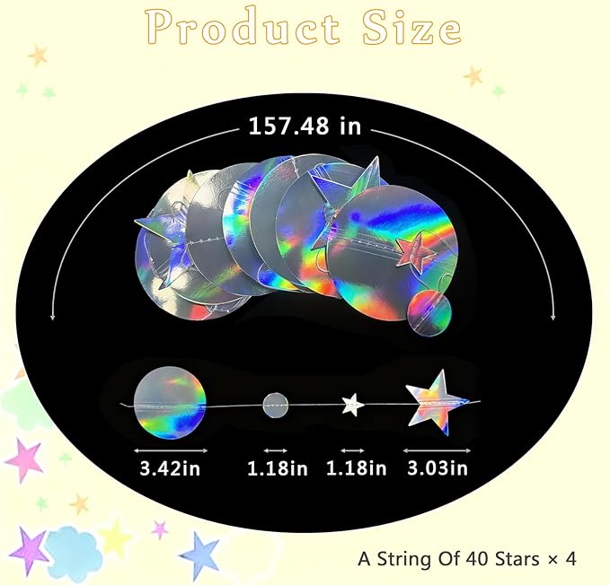 52 Feet Star Garland Banner Decorations for Party,Gold Star Hanging Bunting Banner Hanging Glitter Stars Garland Christmas Birthday Decorations (4 Pack Round Star)