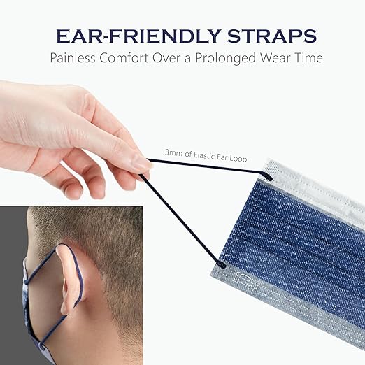CSD Colo 30 Pcs Blue Disposable Face Masks, 3 Ply Adult Mask with Elastic Ear Loop, Nose Bridge Clip, Breathable Comfortable Mask Great for Indoor, Outdoors Use (Jean Blue)