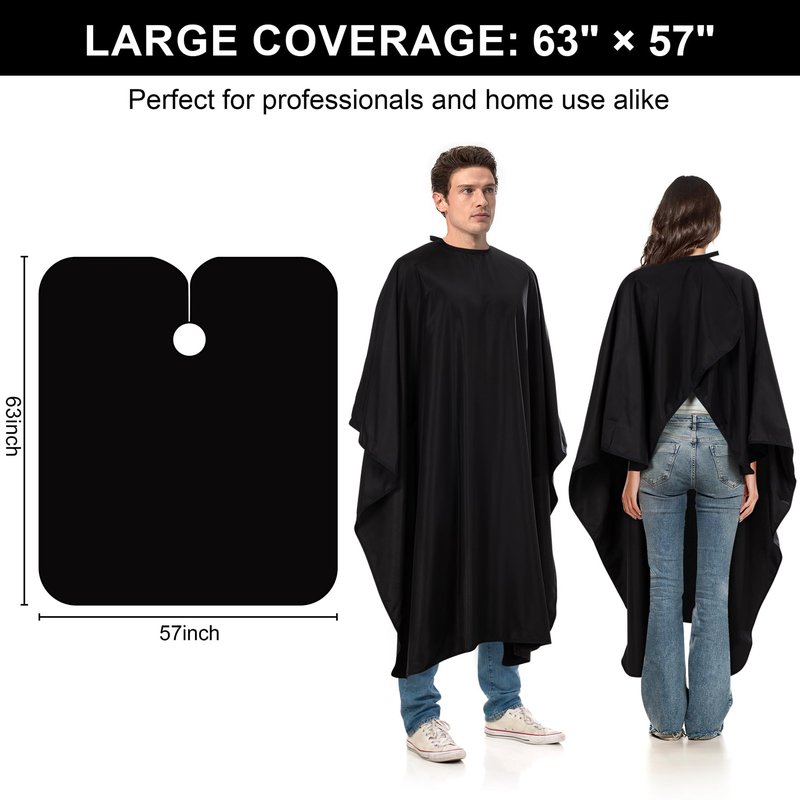 Barber Cape 63"x57" Hair Salon Capes Professional Hair Cutting Cape Black Waterproof Haircut Cape with Adjustable Snaps 5Pack