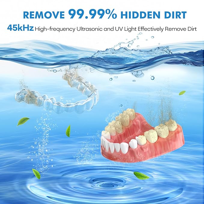 Ultrasonic Retainer Cleaner Machine, 45kHz Ultrasonic Dentures Cleaner for Night Guards, Braces, Aligner, Toothbrush, Jewelry and More, 200ML Capacity, Black